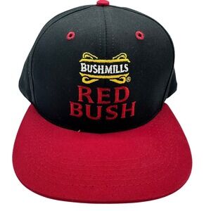 VINTAGE 90s Bushmills Snapback Hat Mens Black Red Red Bush Logo Made In USA